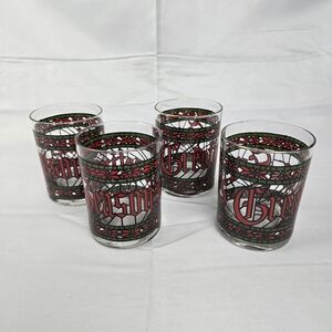 Vintage Houze Stained Glass Seasons Greetings Christmas Glasses 12 oz Set Of 4